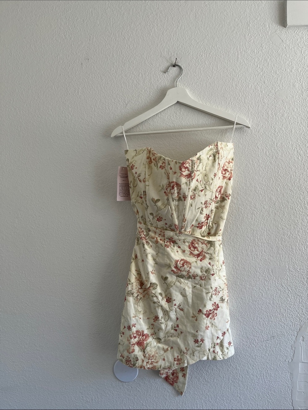 v chapman Floral Strapless Mini corset wrap Dress in Cream and Pink